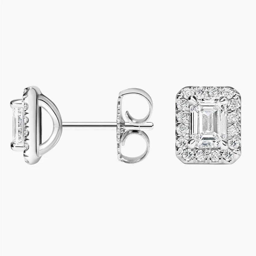 Emerald Cut Lab-Grown Diamond Halo Stud Earrings (1 2/3 ct. tw.) in 18K White Gold - Image 2