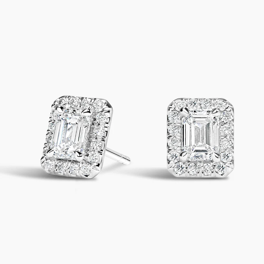 Emerald Cut Lab-Grown Diamond Halo Stud Earrings (1 2/3 ct. tw.) in 18K White Gold