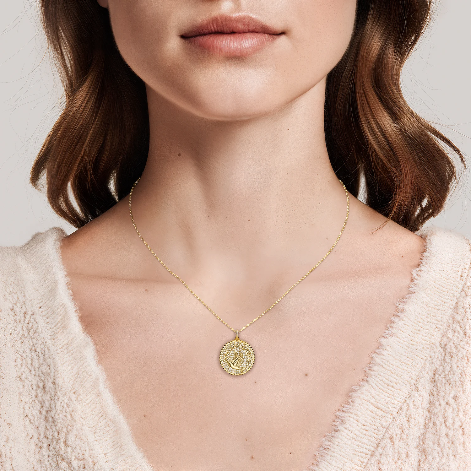 Jane Goodall Lab-Grown Diamond Peace Medallion Necklace (3/8 ct. tw.) in 14K Yellow Gold - Image 3