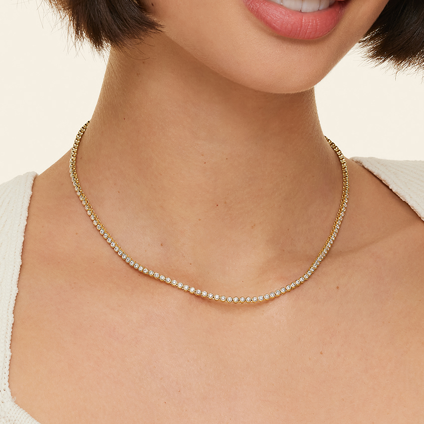 Bezel-Set Lab-Grown Diamond Line Necklace (3 1/2 ct. tw.) in 14K Yellow Gold - Image 5