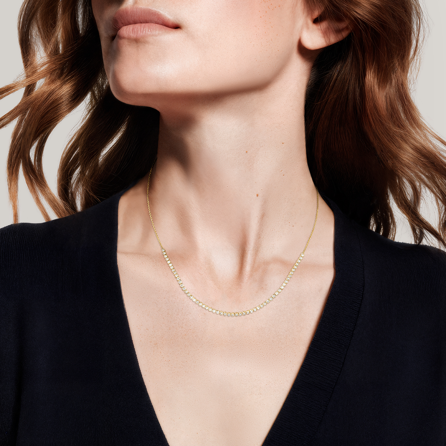 One-Third Wrap Slim Bezel-Set Lab-Grown Diamond Line Necklace (3/4 ct. tw.) in 14K Yellow Gold - Image 6