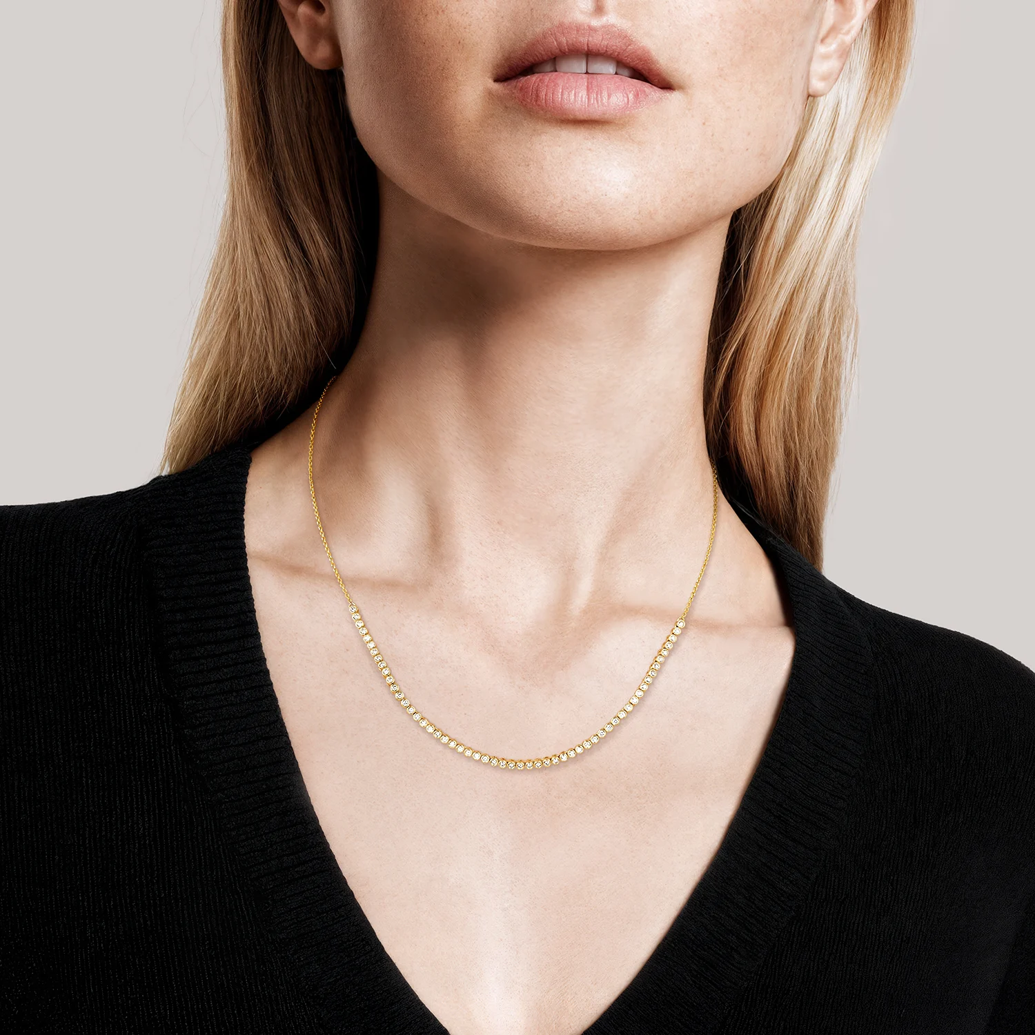 One-Third Wrap Slim Bezel-Set Lab-Grown Diamond Line Necklace (3/4 ct. tw.) in 14K Yellow Gold - Image 3
