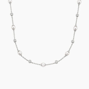 Athena Premium Akoya Cultured Pearl and Diamond Strand Necklace (3/8 ct. tw.)