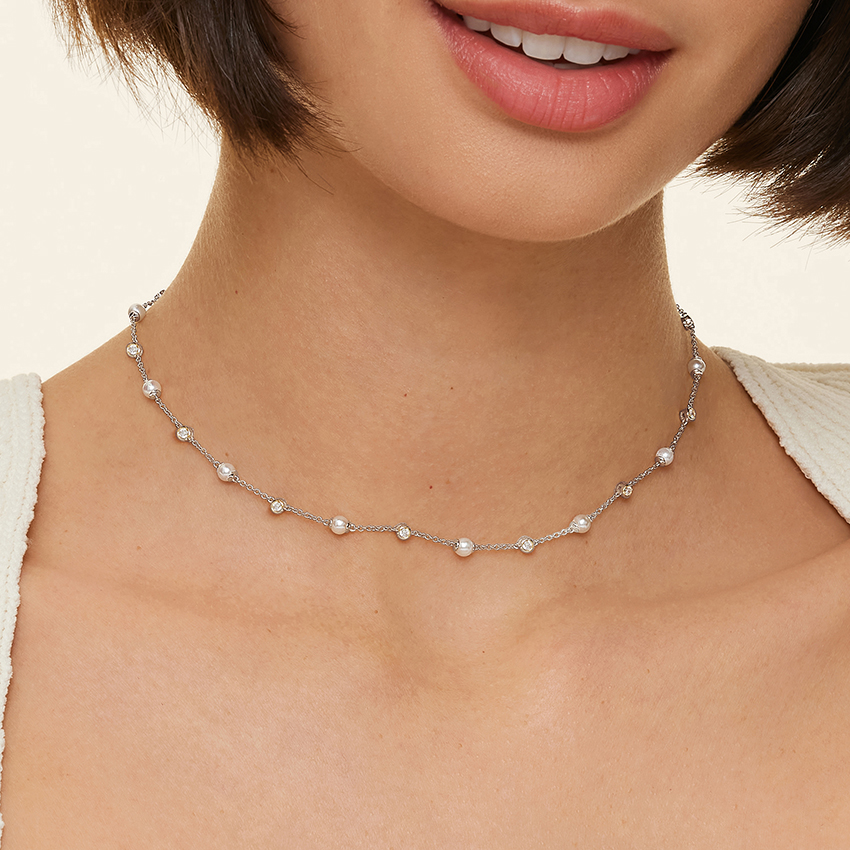 Athena Premium Akoya Cultured Pearl and Diamond Strand Necklace (3/8 ct. tw.) - Image 4