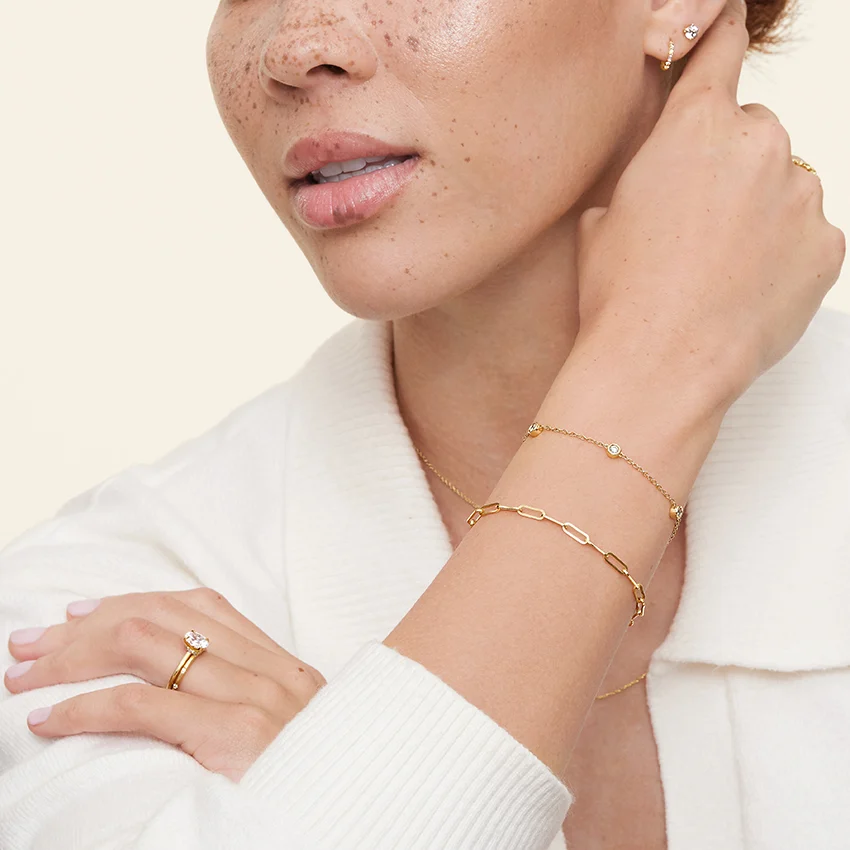 The Enthusiast Paperclip Diamond Bracelet Set in 14K Yellow Gold - Image 4