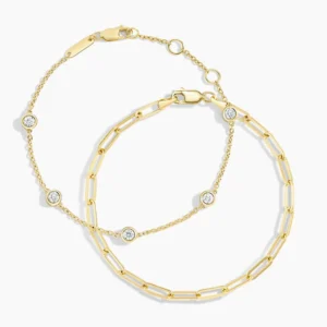 The Enthusiast Paperclip Diamond Bracelet Set in 14K Yellow Gold