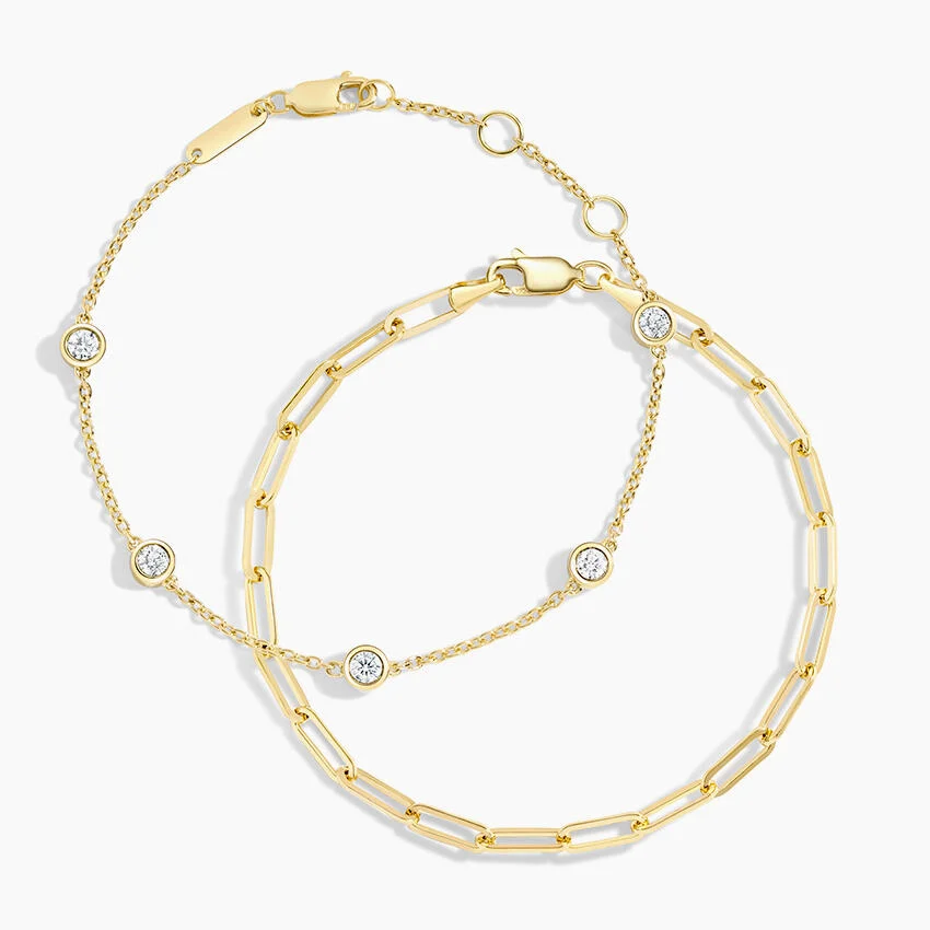 The Enthusiast Paperclip Diamond Bracelet Set in 14K Yellow Gold