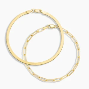 The Trendsetter Herringbone Paperclip Bracelet Set in 14K Yellow Gold