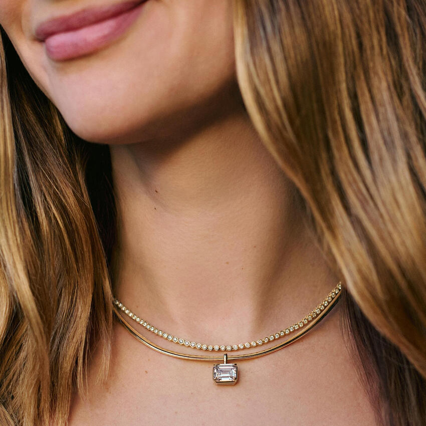 Bezel-Set Lab-Grown Diamond Line Necklace (3 1/2 ct. tw.) in 14K Yellow Gold - Image 2