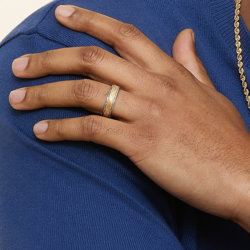 Mixed Metal Maverick 5.5mm Wedding Ring in 18K Yellow Gold and 18K White Gold - Image 3