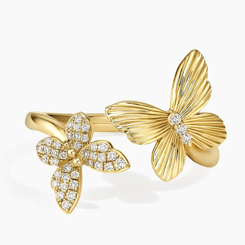 Butterfly Toi et Moi Brilliant Diamond Band (1/8 ct. tw.) in 14K Yellow Gold
