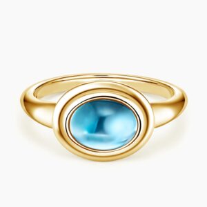 Double Bezel London Blue Topaz Cabochon Ring