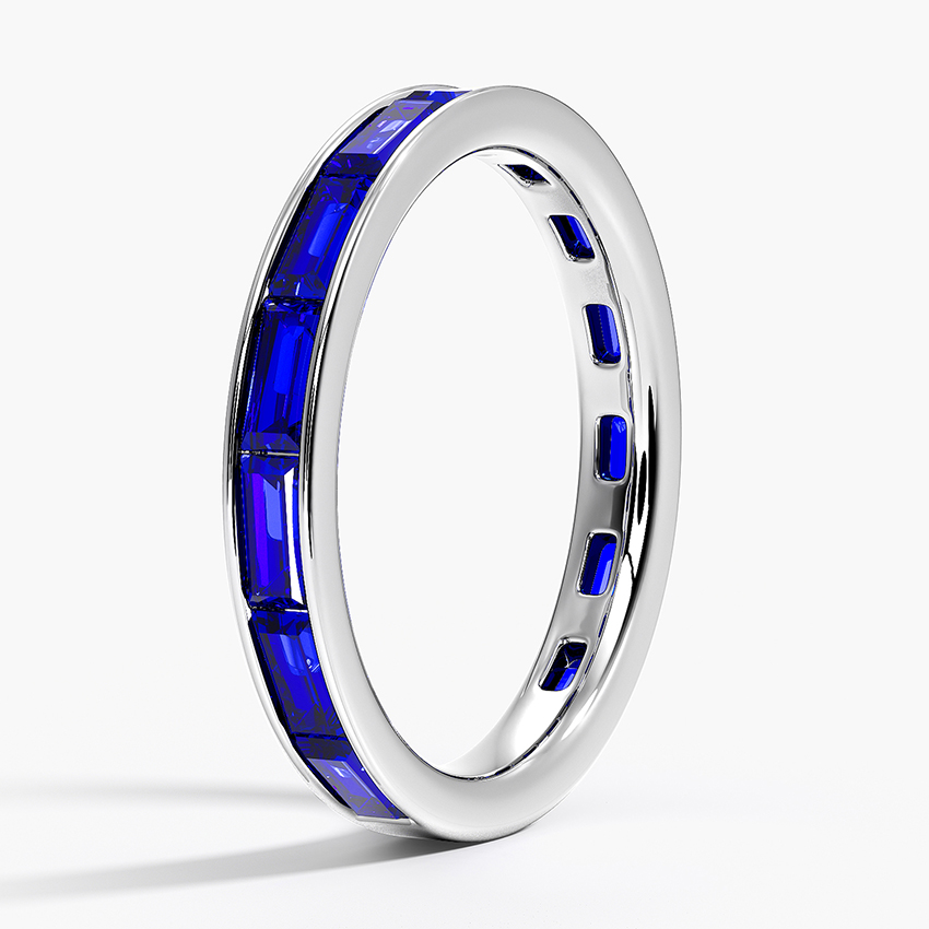 Channel Set Baguette Lab Sapphire Diamond Ring - Image 2
