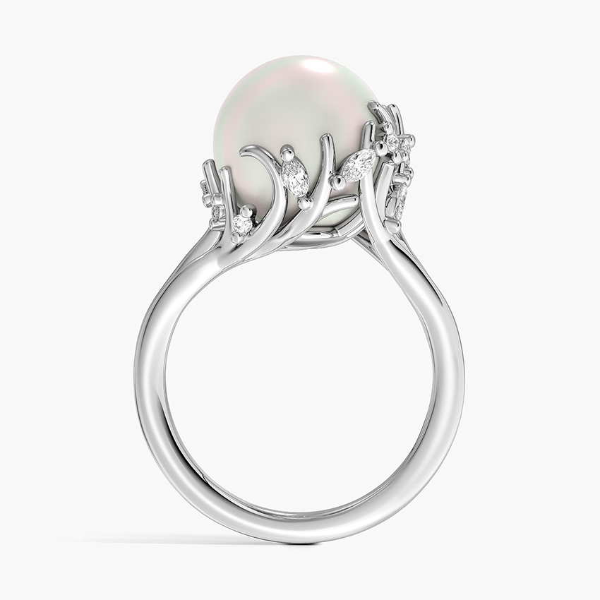 Cotillion Cultured Pearl and Diamond Cocktail Diamond Ring - Image 4