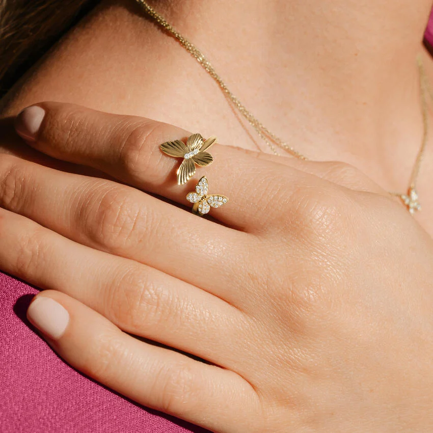 Butterfly Toi et Moi Brilliant Diamond Band (1/8 ct. tw.) in 14K Yellow Gold - Image 7