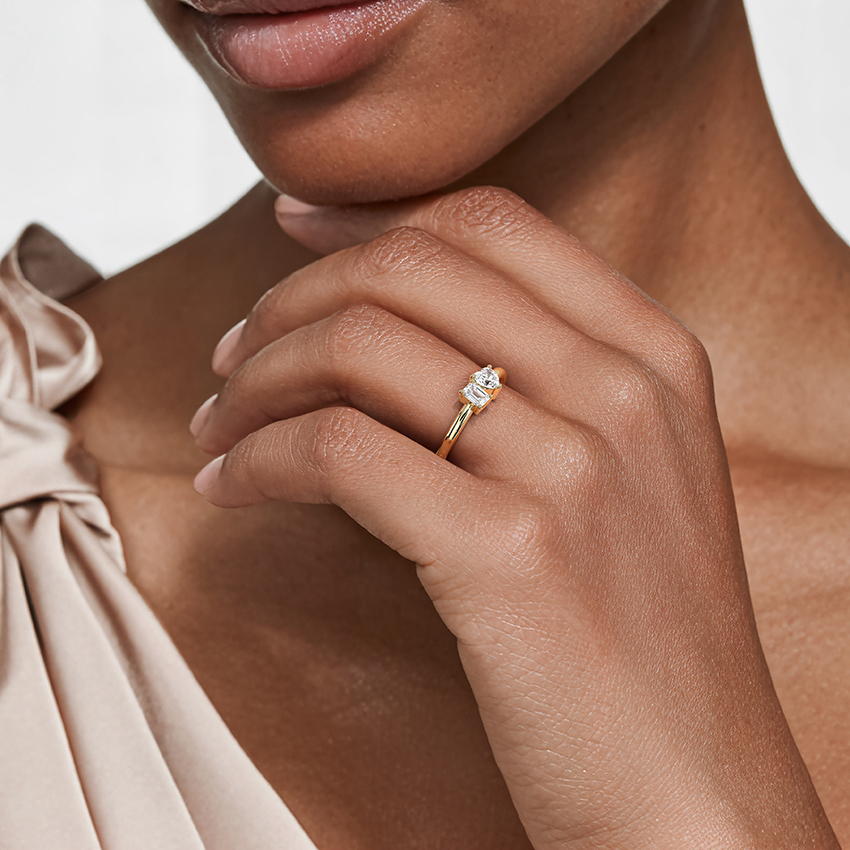 Emerald and Heart-Shaped Diamond Toi et Moi Ring (1/3 ct. tw.) - Image 2