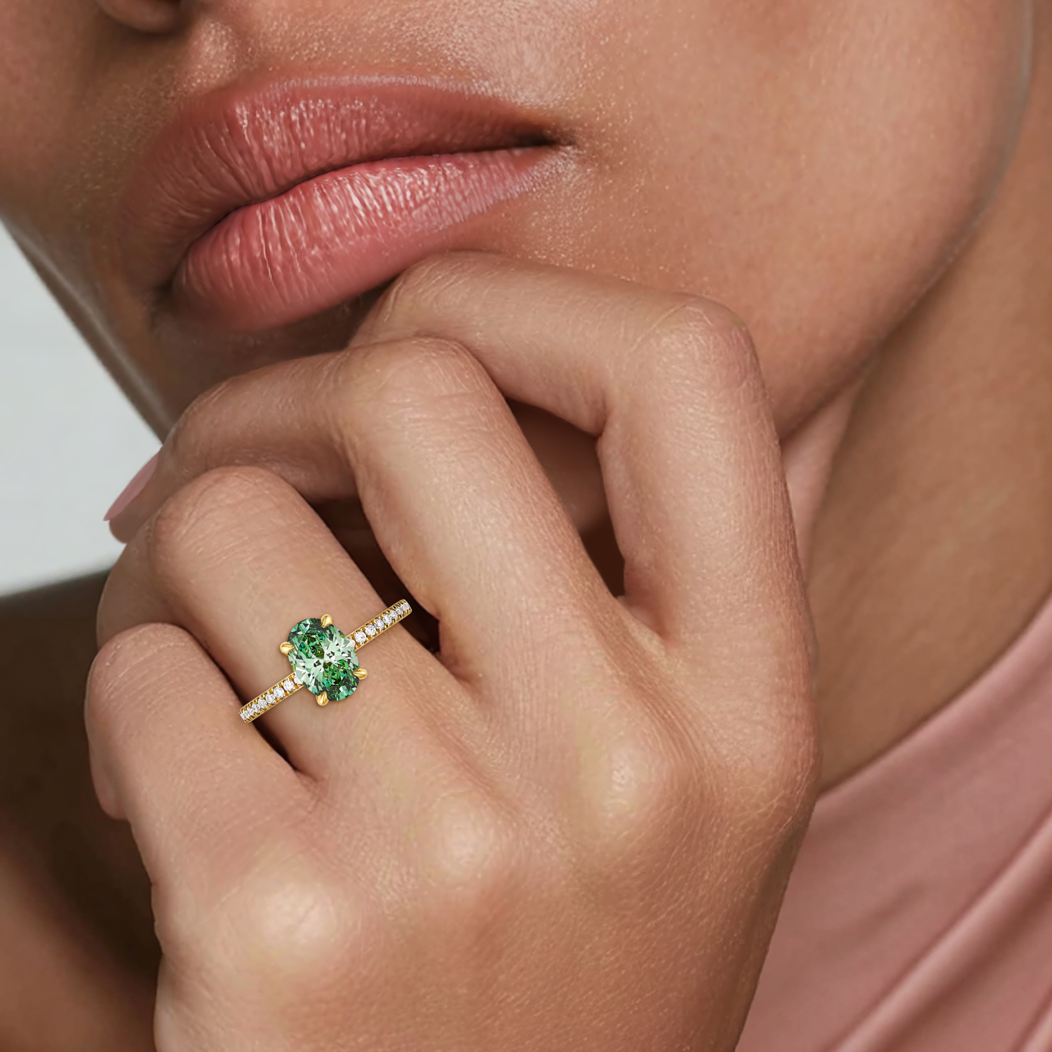 Demi Three-Quarter Coverage Pacific Green Oval Lab Diamond Ring (1 2/3 ct. tw.) - Image 4