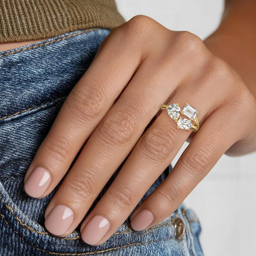 Three Stone Toi et Moi White Topaz Diamond Ring - Image 4