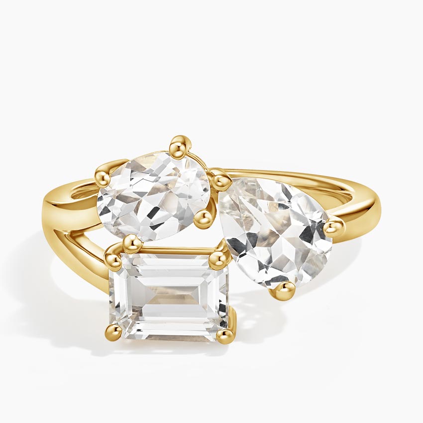 Three Stone Toi et Moi White Topaz Diamond Ring